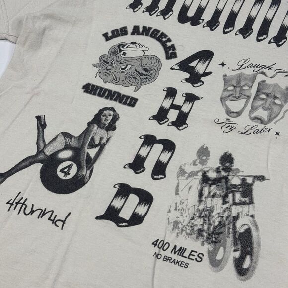 4Hunnid Mens Big Logo Double Sided Skate T-Shirt White Size L - Picture 4 of 9